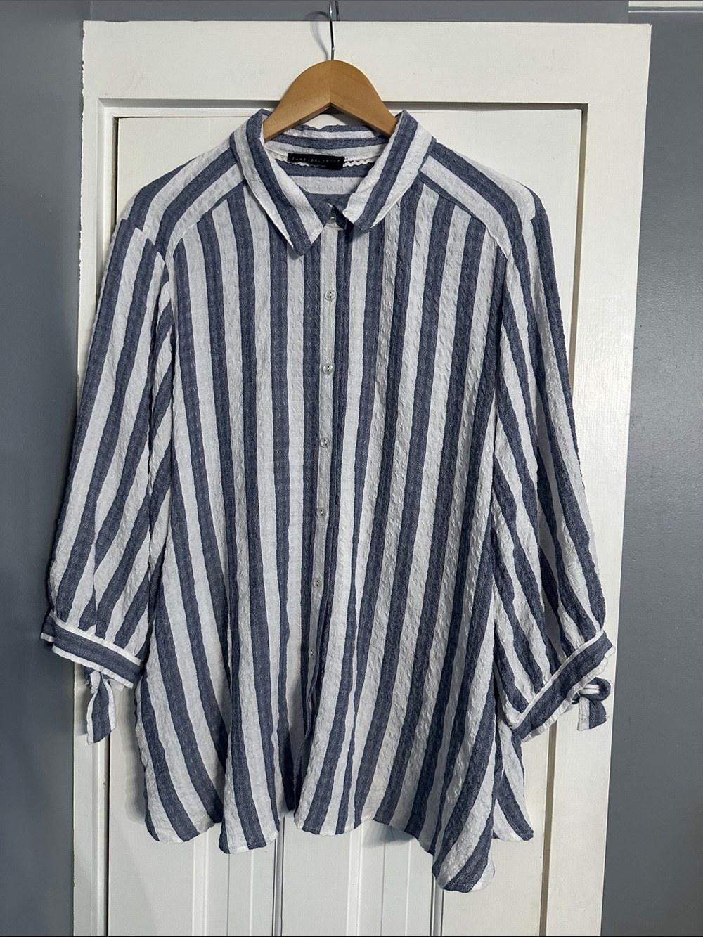 Jane and Delancey Navy and White Striped Button-Up Blouse